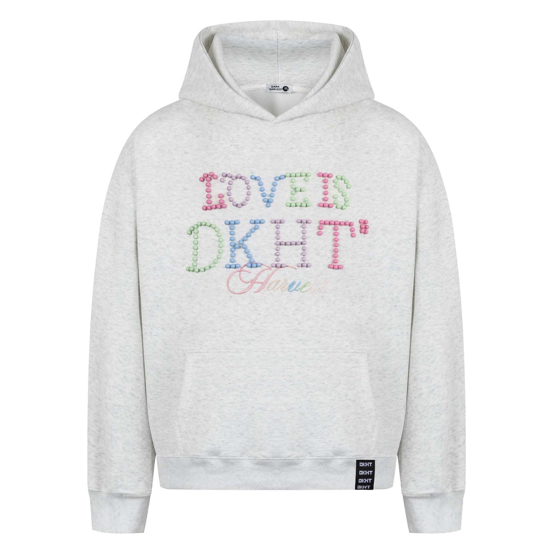 Retro Beaded Letter Embroidery Hooded Sweatshirt Unisex Loose Casual Versatile Hoodie