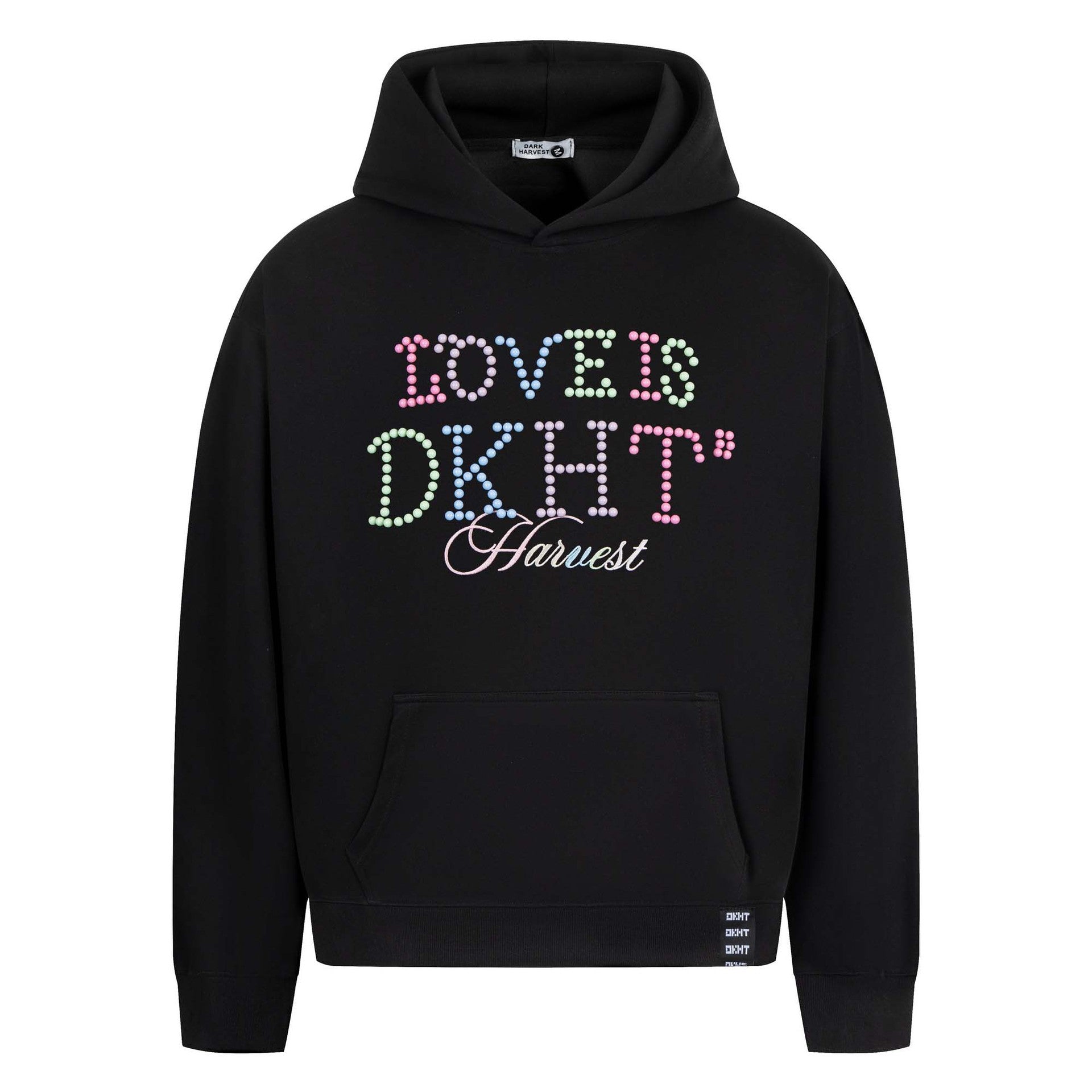Retro Beaded Letter Embroidery Hooded Sweatshirt Unisex Loose Casual Versatile Hoodie