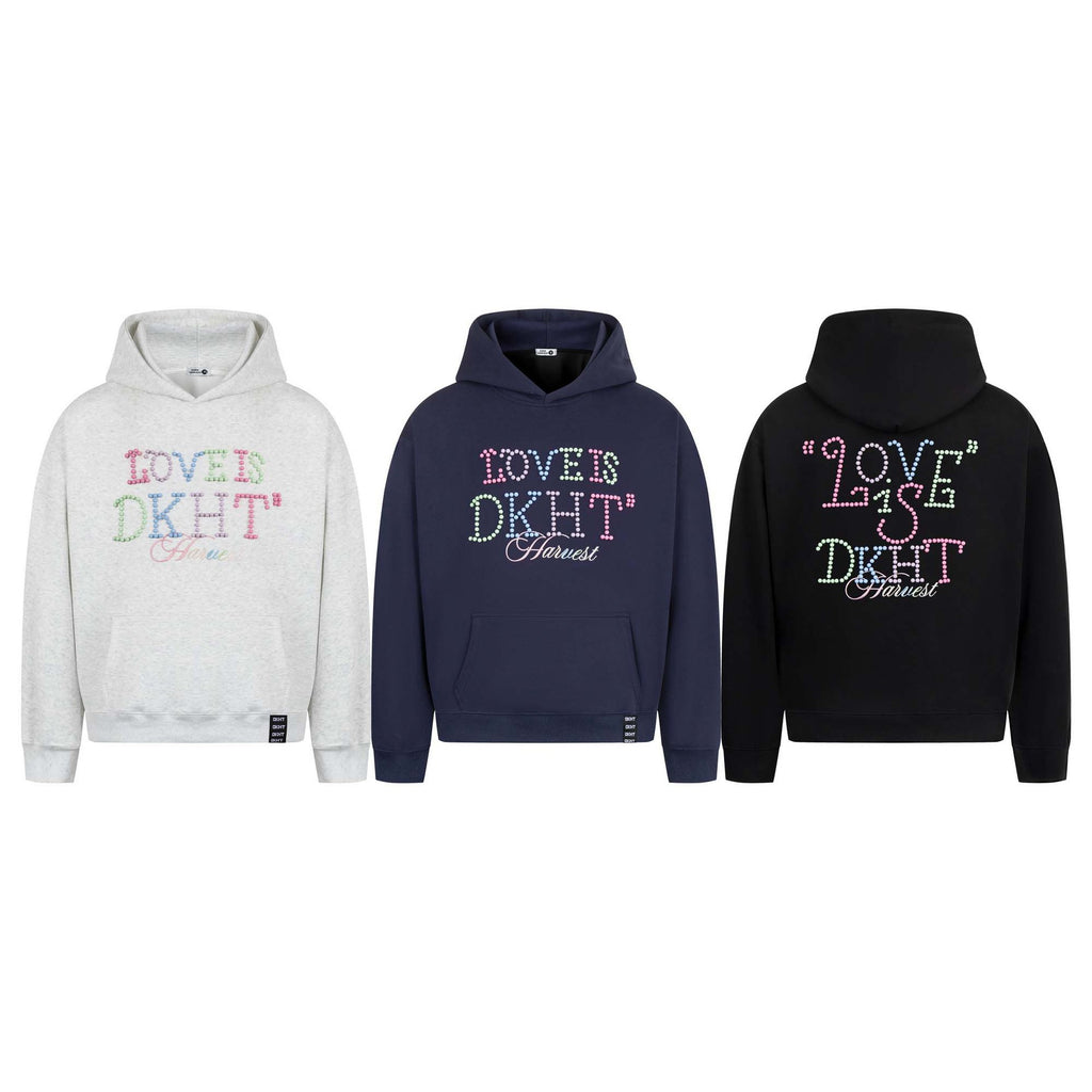 Retro Beaded Letter Embroidery Hooded Sweatshirt Unisex Loose Casual Versatile Hoodie