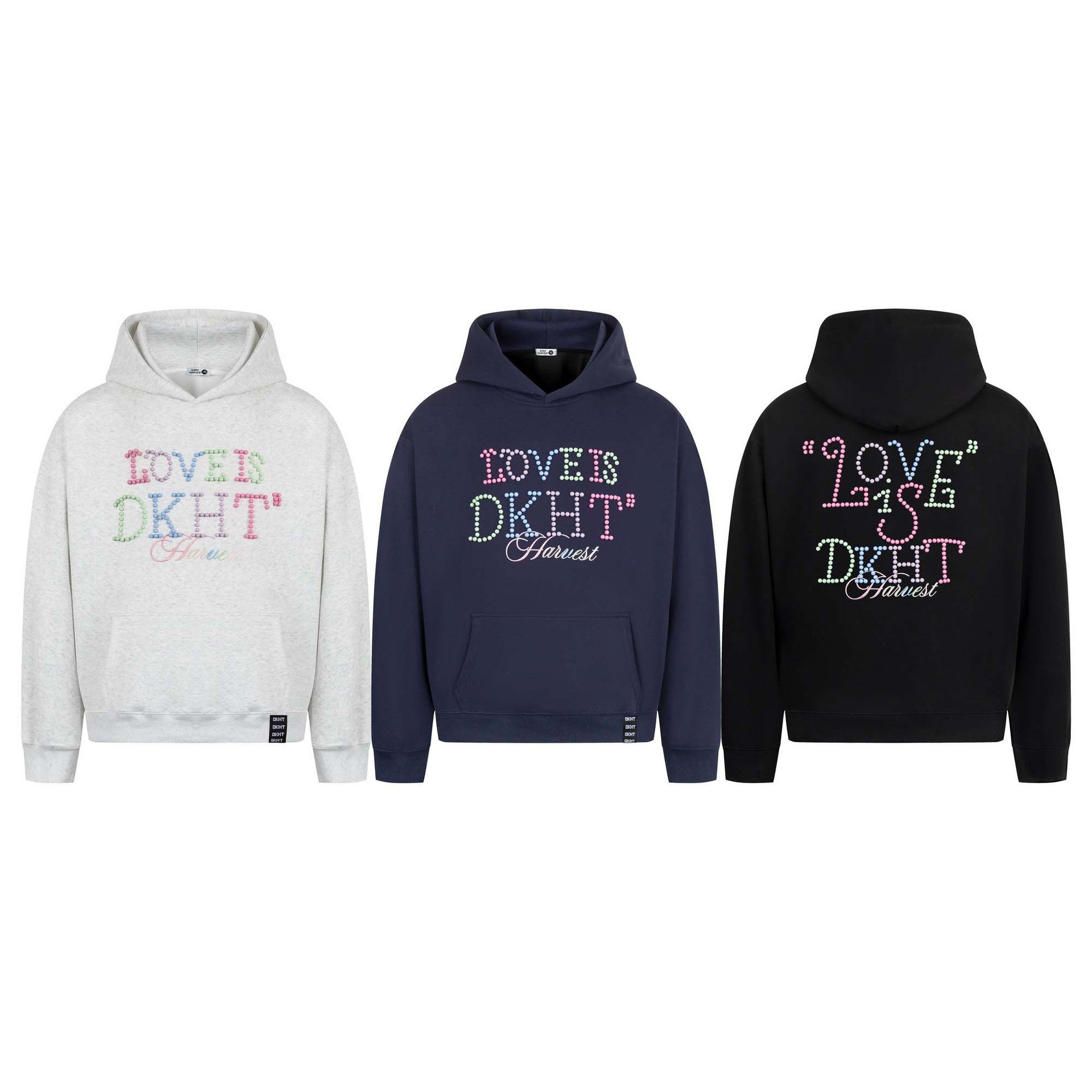 Retro Beaded Letter Embroidery Hooded Sweatshirt Unisex Loose Casual Versatile Hoodie